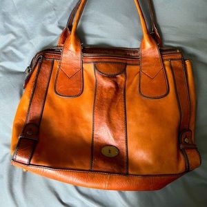 Fossil Vintage Re-Issue Satchel Tote, Two-Tone with Zipper in Brown